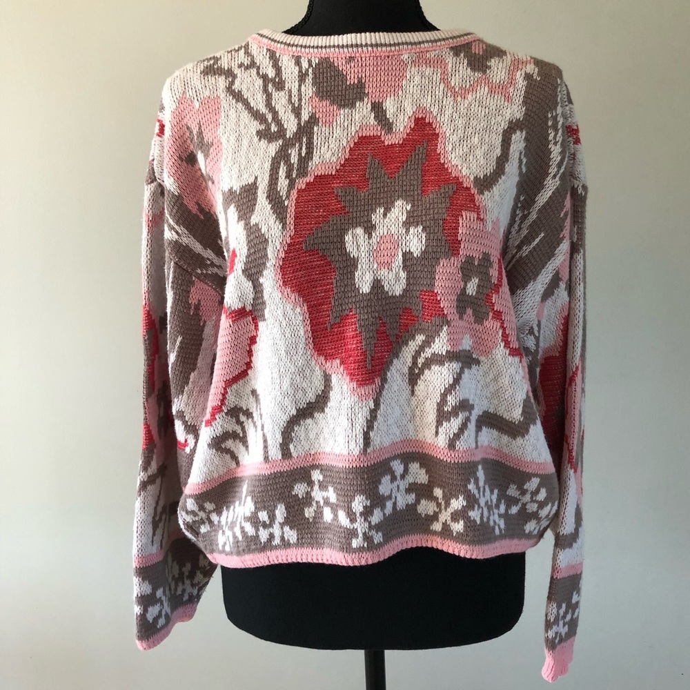 Women’s Vintage Pink Tan Floral Cropped Knit Sweater size L